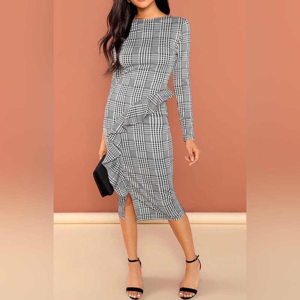 Plaid Black and White Ruffle Dress